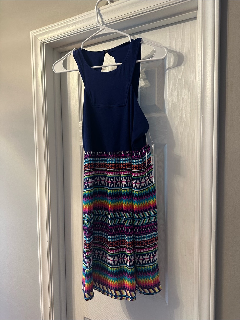 Navy Tankf Top Dress with Colorful Aztec Print Skirt